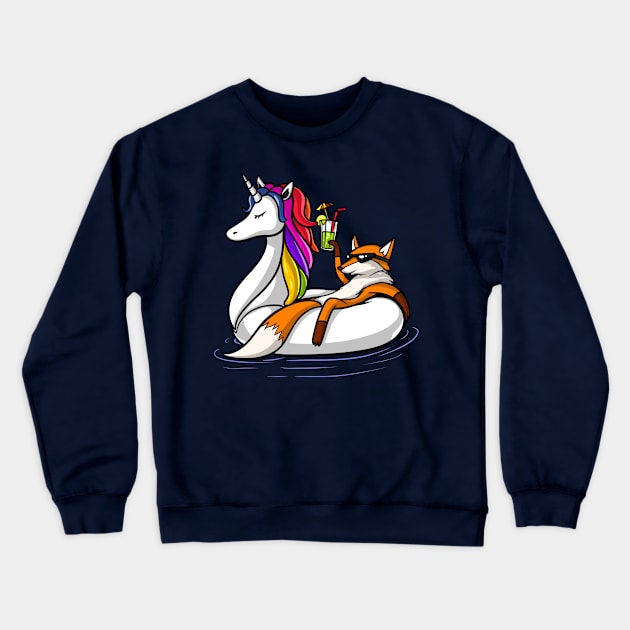 Fox Riding A Unicorn Float Crewneck Sweatshirt by underheaven